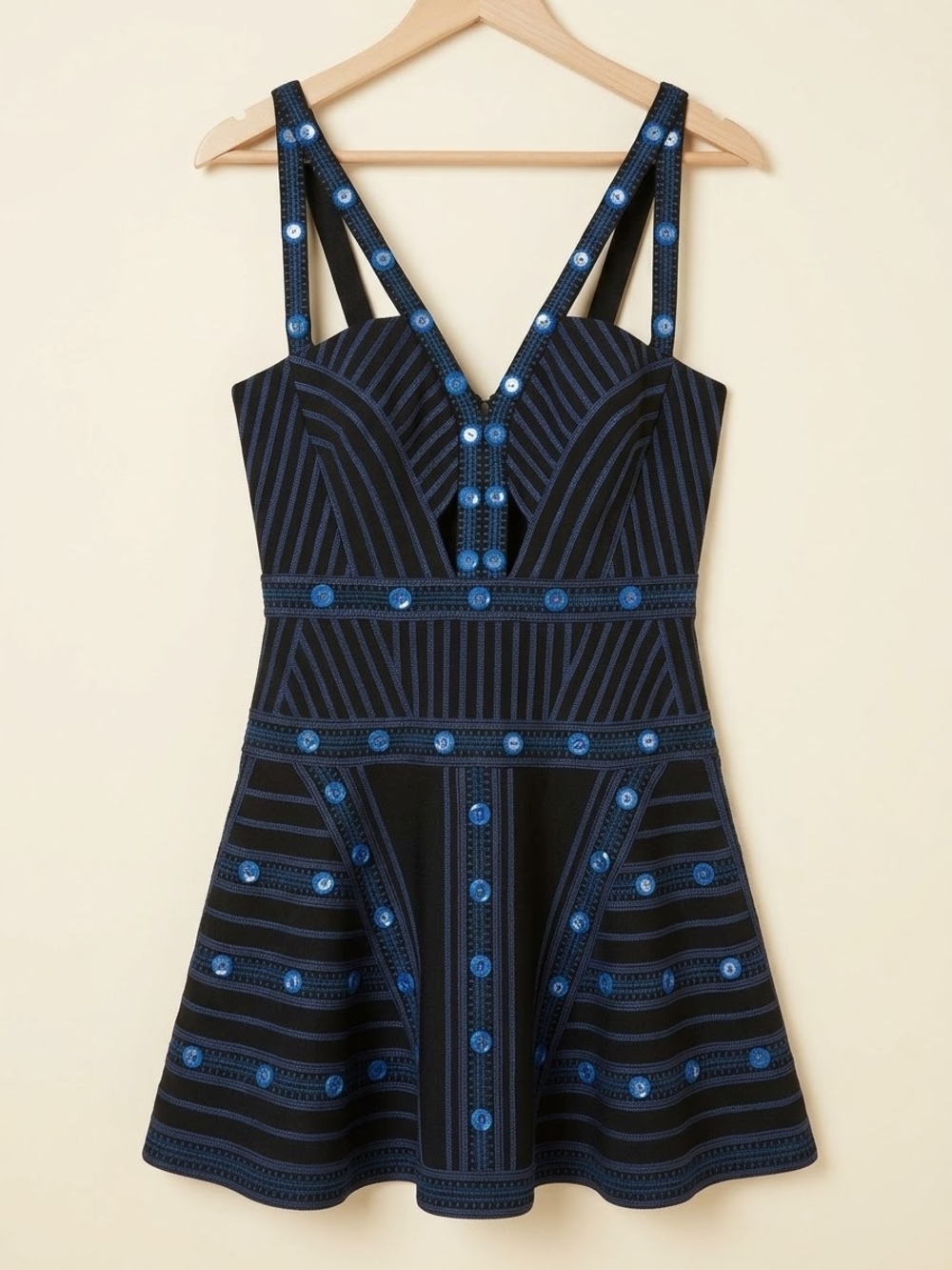 BCBGMaxAzria Black Mini Dress with Blue Accents